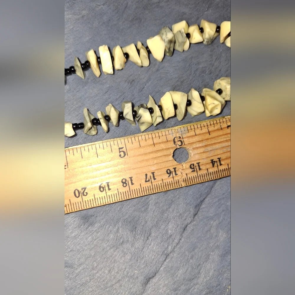 Cream and Grey Nugget, Chip Beaded Necklace Graduated Vintage rustic poss faux?